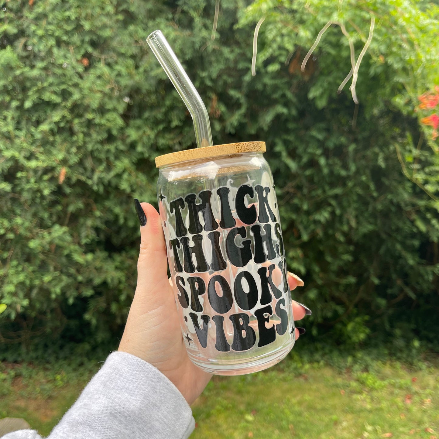 Thick Thighs Spooky Vibes Glass Cup